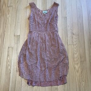 Baraschi Womens Size 2 Pink Lace Dress Sheer Overlay Boho Romantic Anthropology
